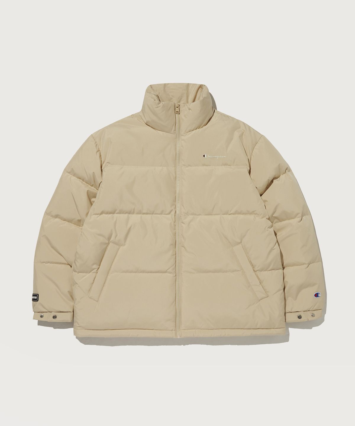 챔피온(CHAMPION) 베이직 로고 다운 패딩 자켓 Normal Beige