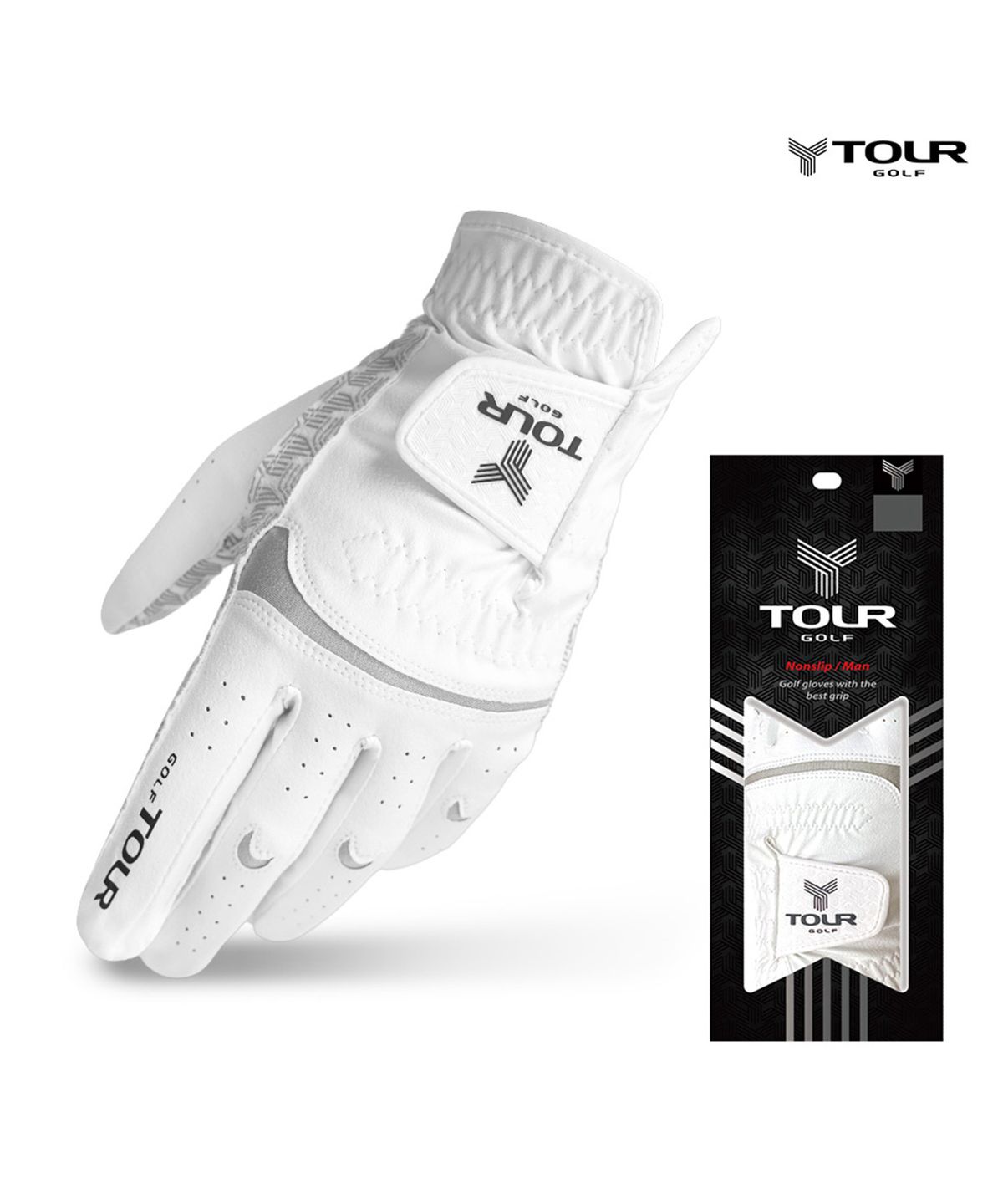 투어골프(TOURGOLF) 컴포트 논슬립 남성용 골프장갑 (WHITE)