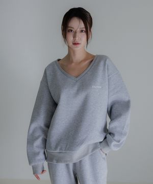 브이넥 오버핏 스웻 셔츠 멜란지그레이