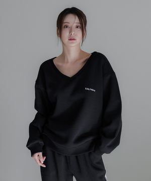 브이넥 오버핏 스웻 셔츠 블랙