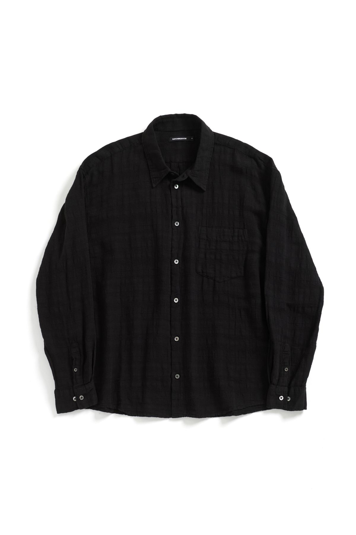 해칭룸(HATCHINGROOM) Classic Shirt Gauze Stripe Over Dyed Black