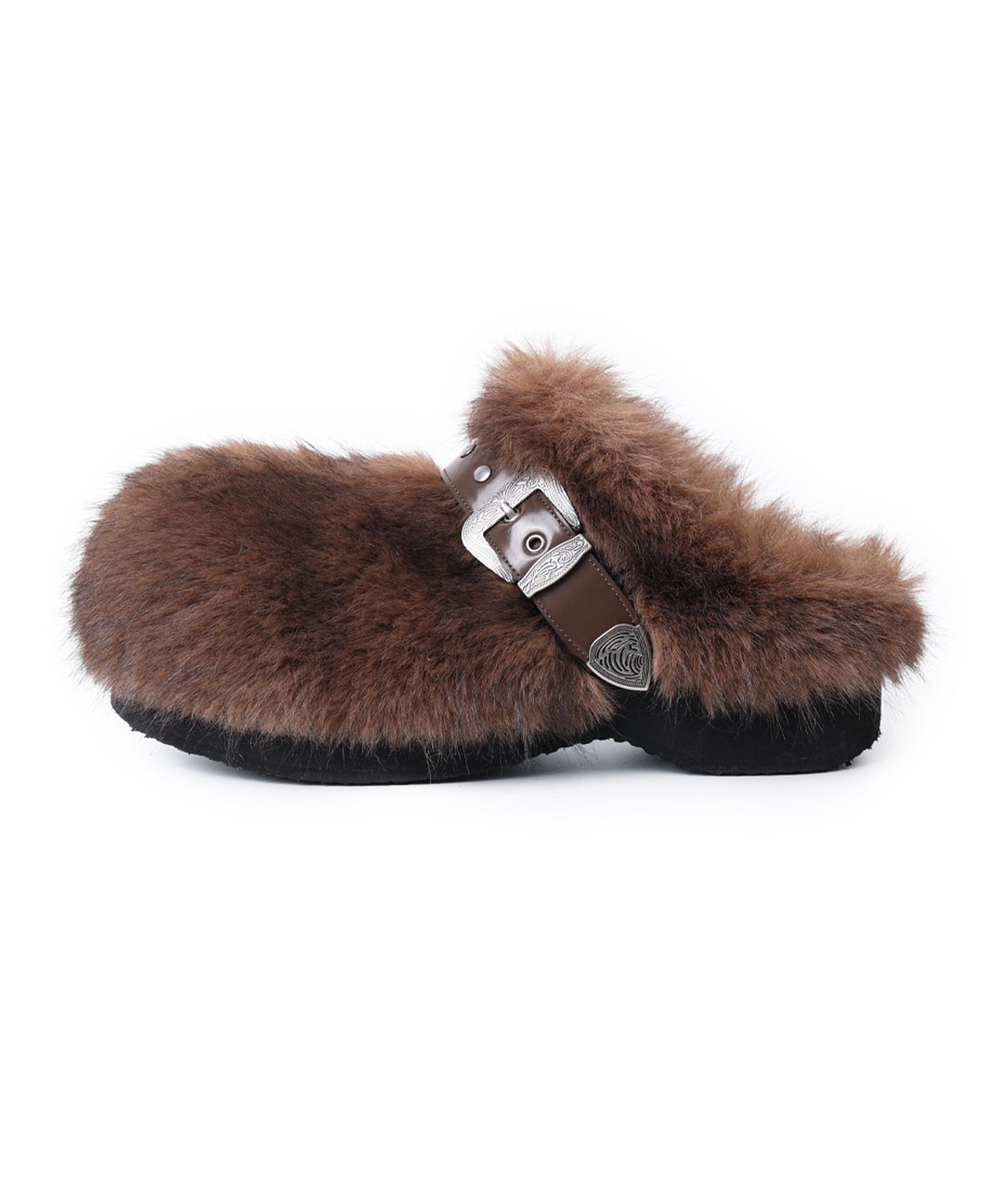 【LECYTO】Buckle Fur Clog / 追跡付 MUSINSA | LECYTO Buckle Fur Clog_[Brown]