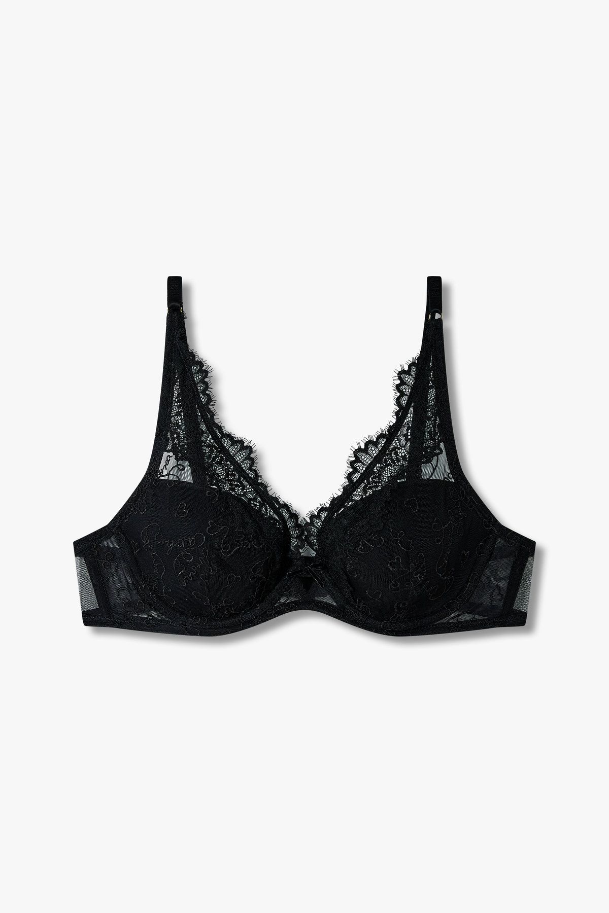 엠포리오 아르마니 언더웨어(EMPORIO ARMANI UNDERWEAR) 여성 엠브로이더리 메쉬 패디드 브라_블랙 0824385516