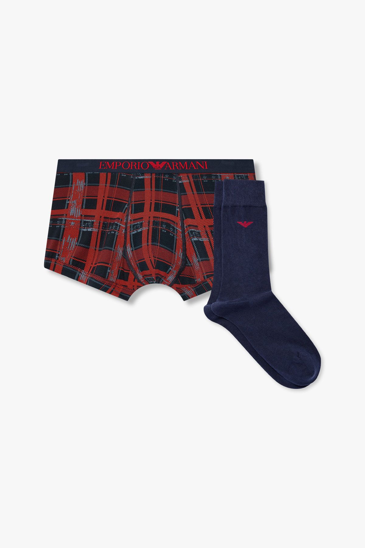 엠포리오 아르마니 언더웨어(EMPORIO ARMANI UNDERWEAR) 남성 체크 패턴 드로스 삭스 세트_레드 08M4361005