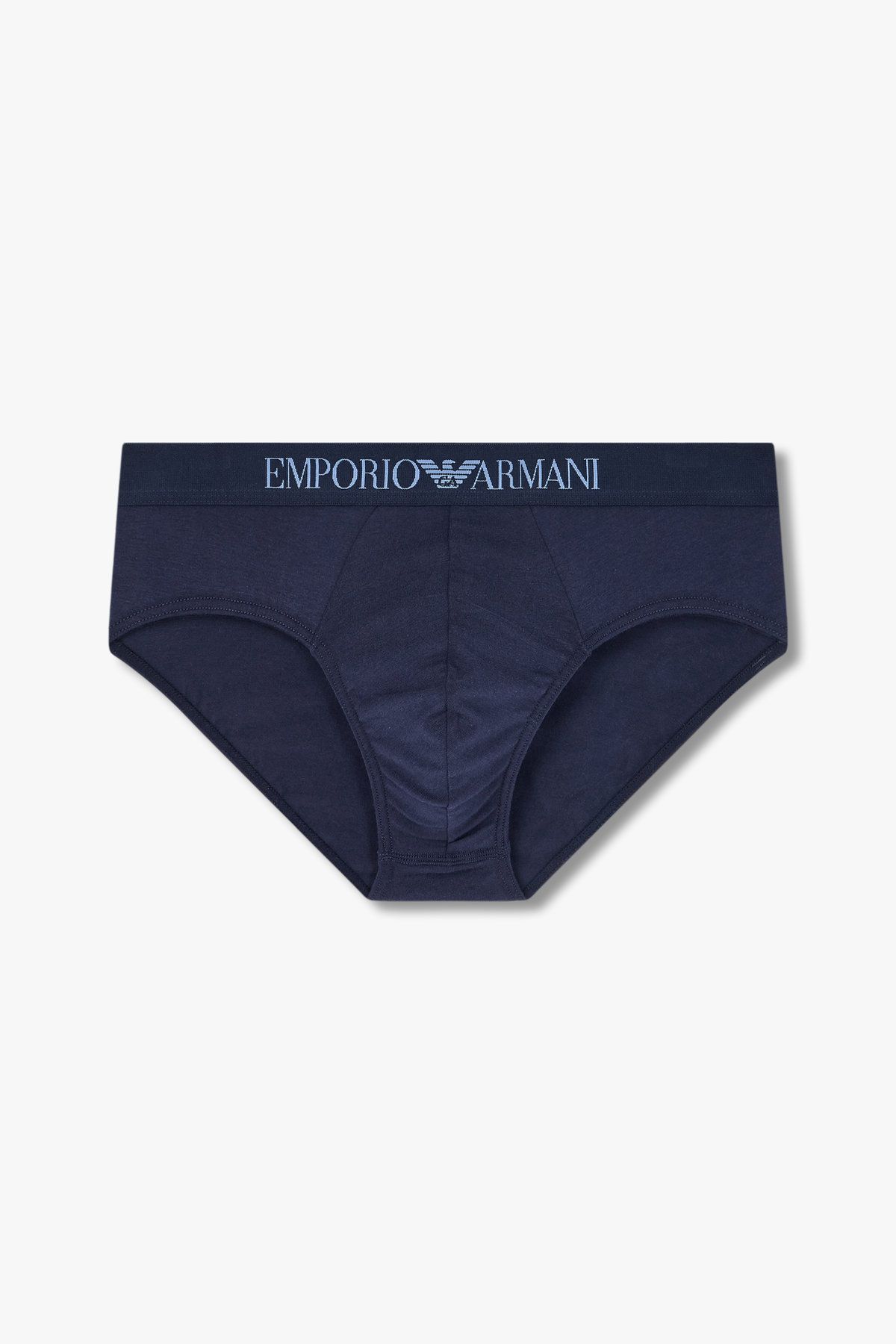 엠포리오 아르마니 언더웨어(EMPORIO ARMANI UNDERWEAR) 남성 로고 밴딩 솔리드 코튼 브리프_마린 0814311008