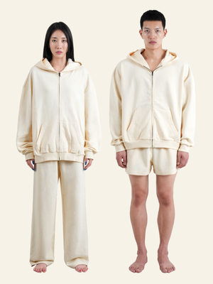 오버사이즈 풀 집업 후디 (크림)