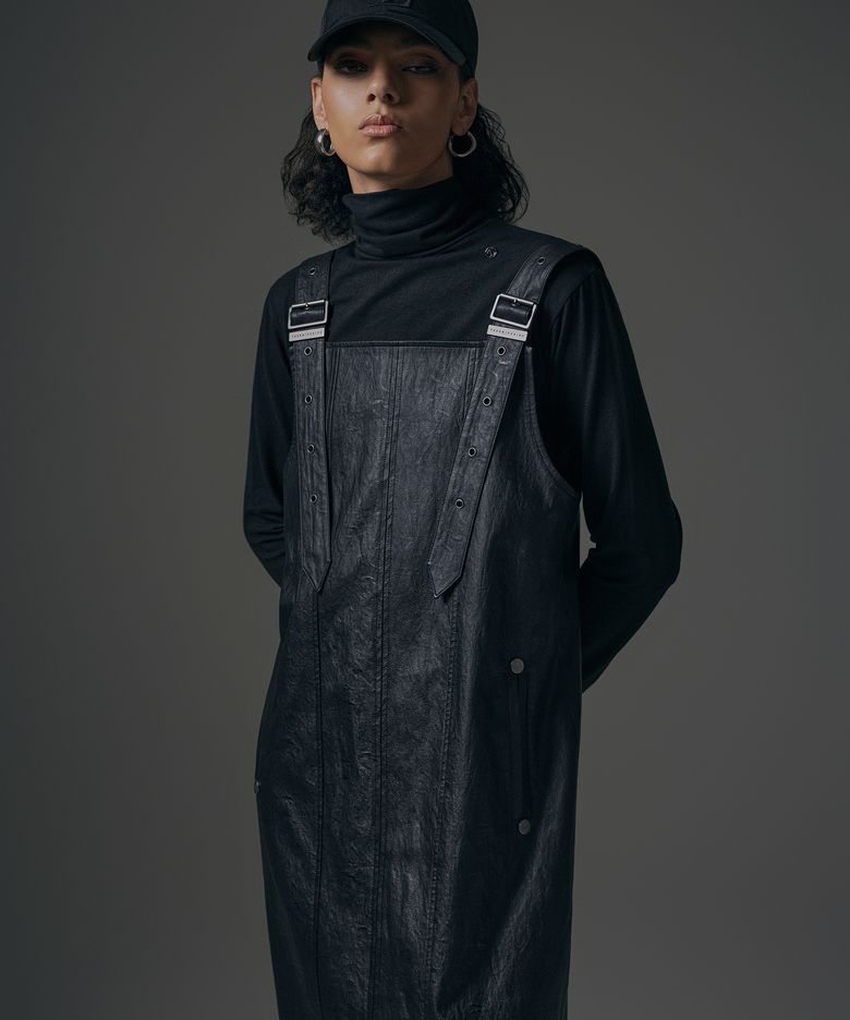 Dry Leather Suspenders One-piece [ Black ]
