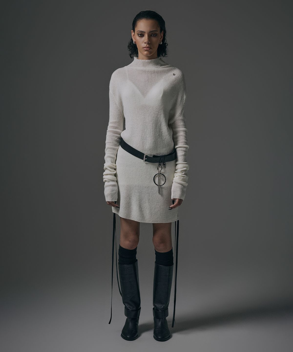 트리밍버드(TREEMINGBIRD) Alpaca Half-Turtleneck Long Knit [ Ivory ]