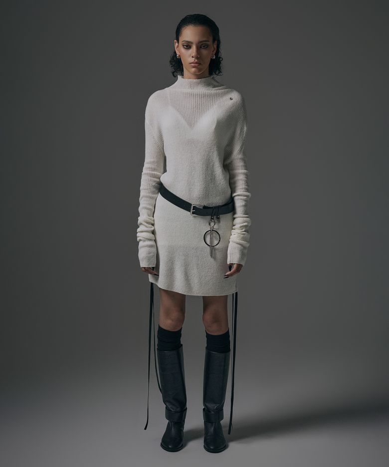 Alpaca Half-Turtleneck Long Knit [ Ivory ]