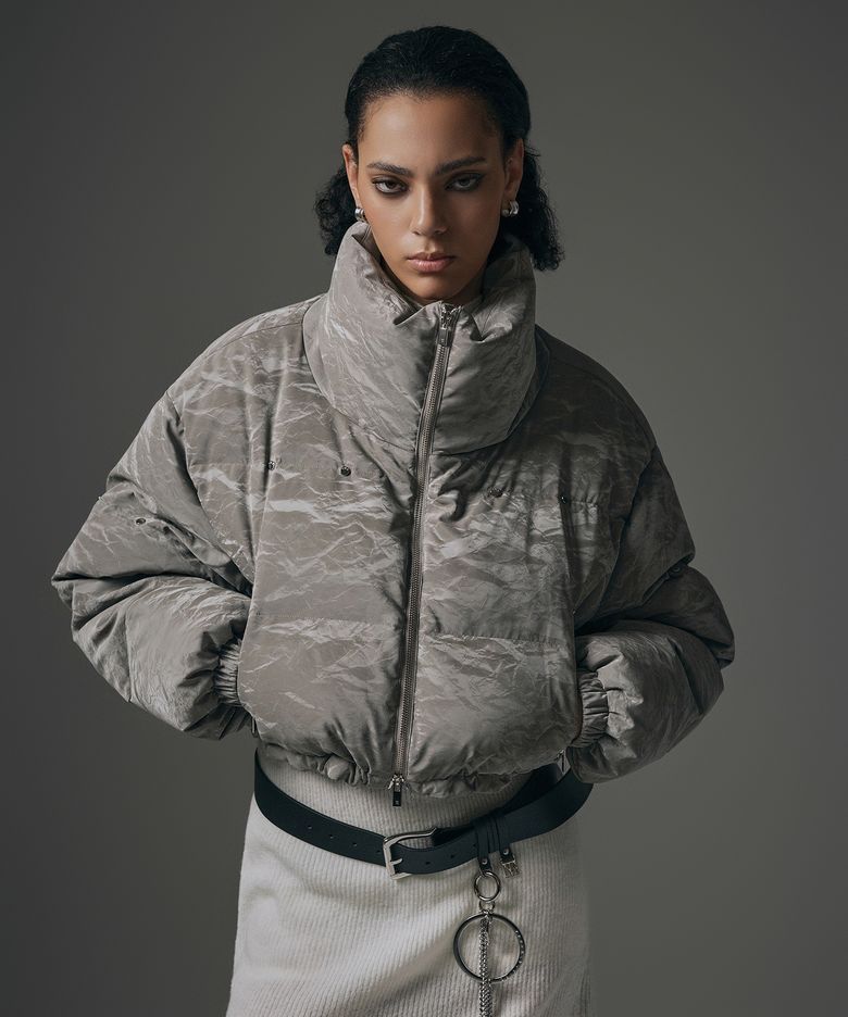 Rivet Point Crack Wrinkle Padding Jumper [ Gray ]