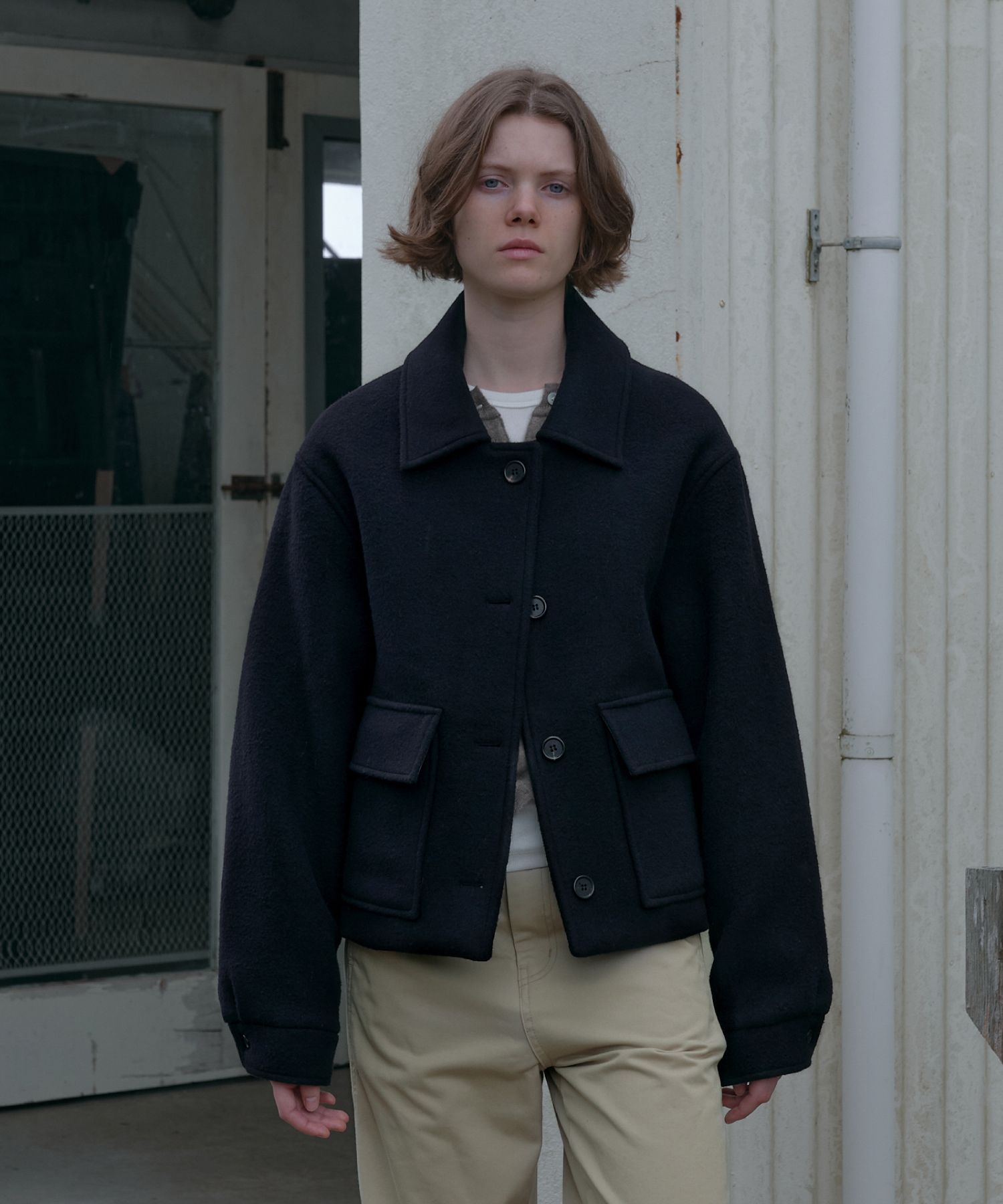 MUSINSA公式 | POSZER ウールポケットショートコート（ダークネイビー）