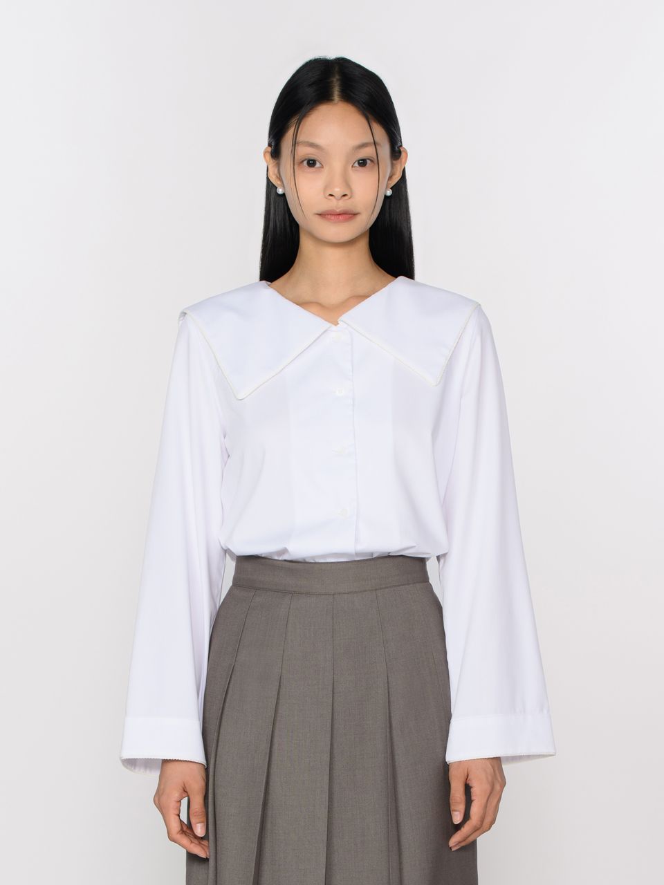 MUSINSA | TOSE Puritan Collar Blouse White