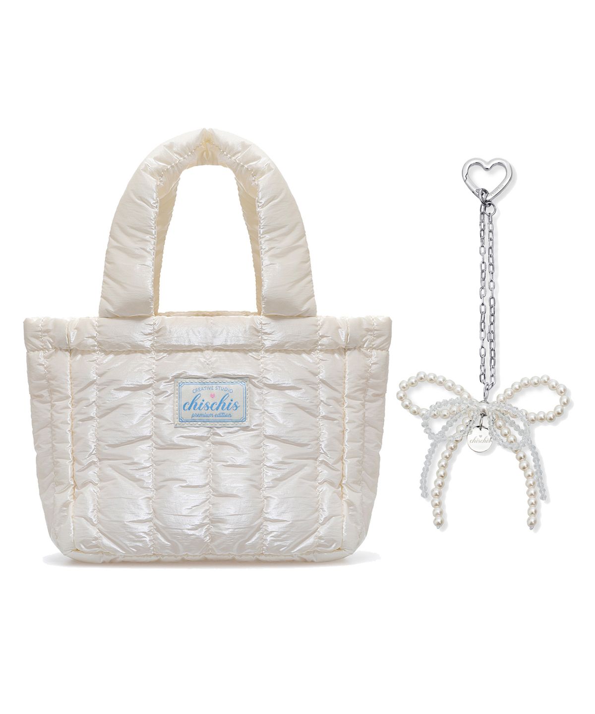 치스치스(CHISCHIS) [SET] CHISCHIS PADDING BAG_WHITE + RIBBON HEART CHARM