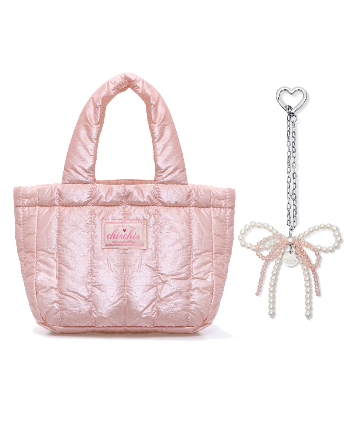 치스치스(CHISCHIS) [SET] CHISCHIS PADDING BAG_PINK + RIBBON HEART CHARM