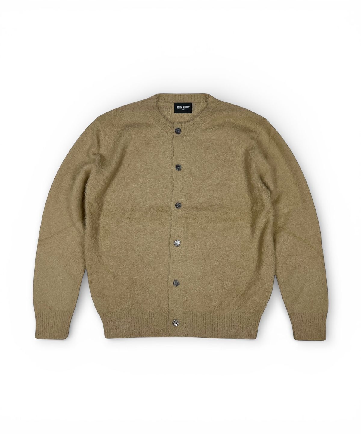 본슬리피(BORN SLIPPY) Soft Angora Round Neck Cardigan (Beige)