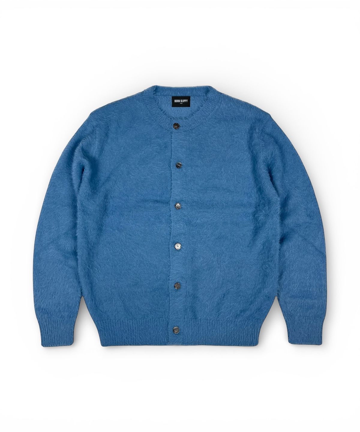 본슬리피(BORN SLIPPY) Soft Angora Round Neck Cardigan (Blue)
