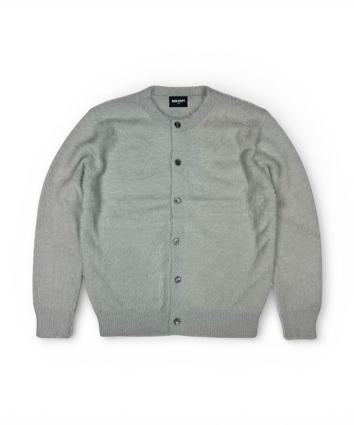 본슬리피(BORN SLIPPY) Soft Angora Round Neck Cardigan (Gray)