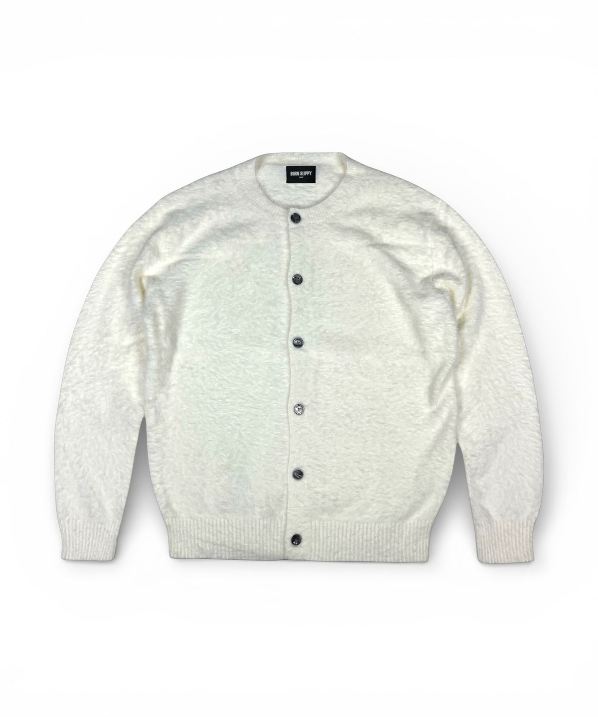 본슬리피(BORN SLIPPY) Soft Angora Round Neck Cardigan (Ivory)