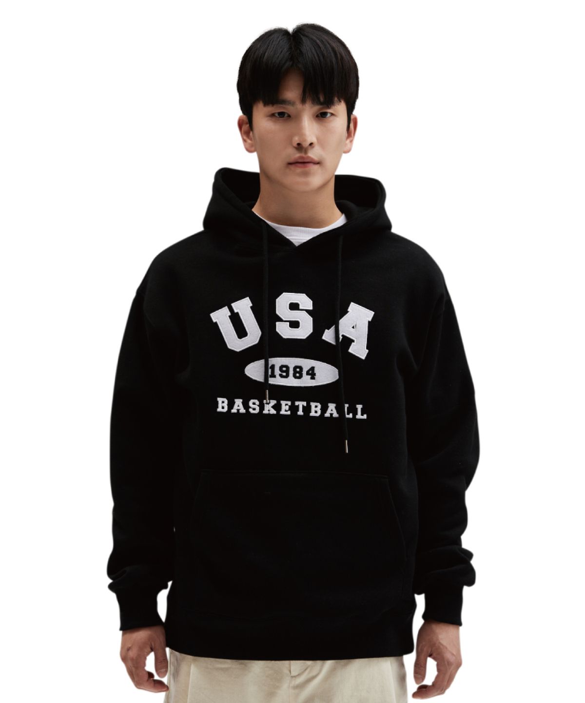 버저비터(BUZZERBEATER) 유에스에이 농구 아치 로고 후드_블랙