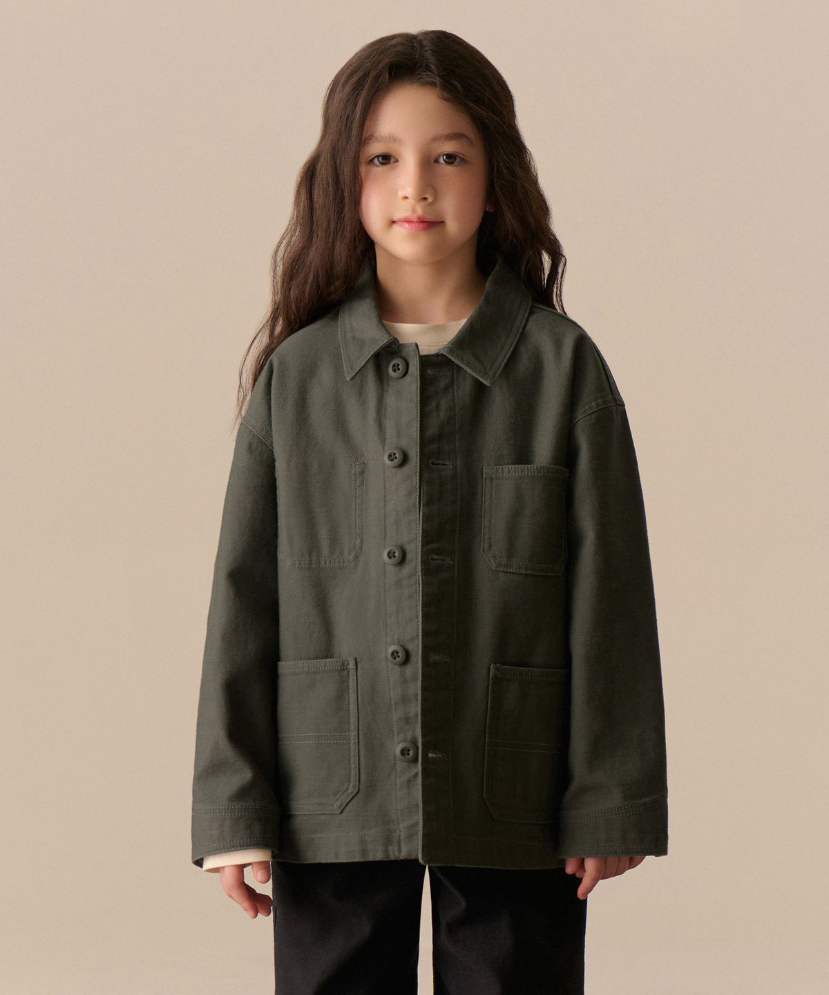 무신사 스탠다드 키즈(MUSINSA STANDARD KIDS) 백 사틴 초어 재킷 [카키]