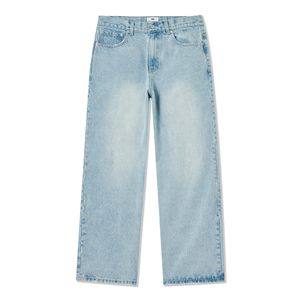 라이트 블루 와이드 스트레이트 데미지 데님 팬츠