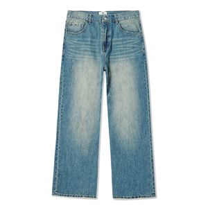 선셋 블루 와이드 스트레이트 데미지 데님 팬츠