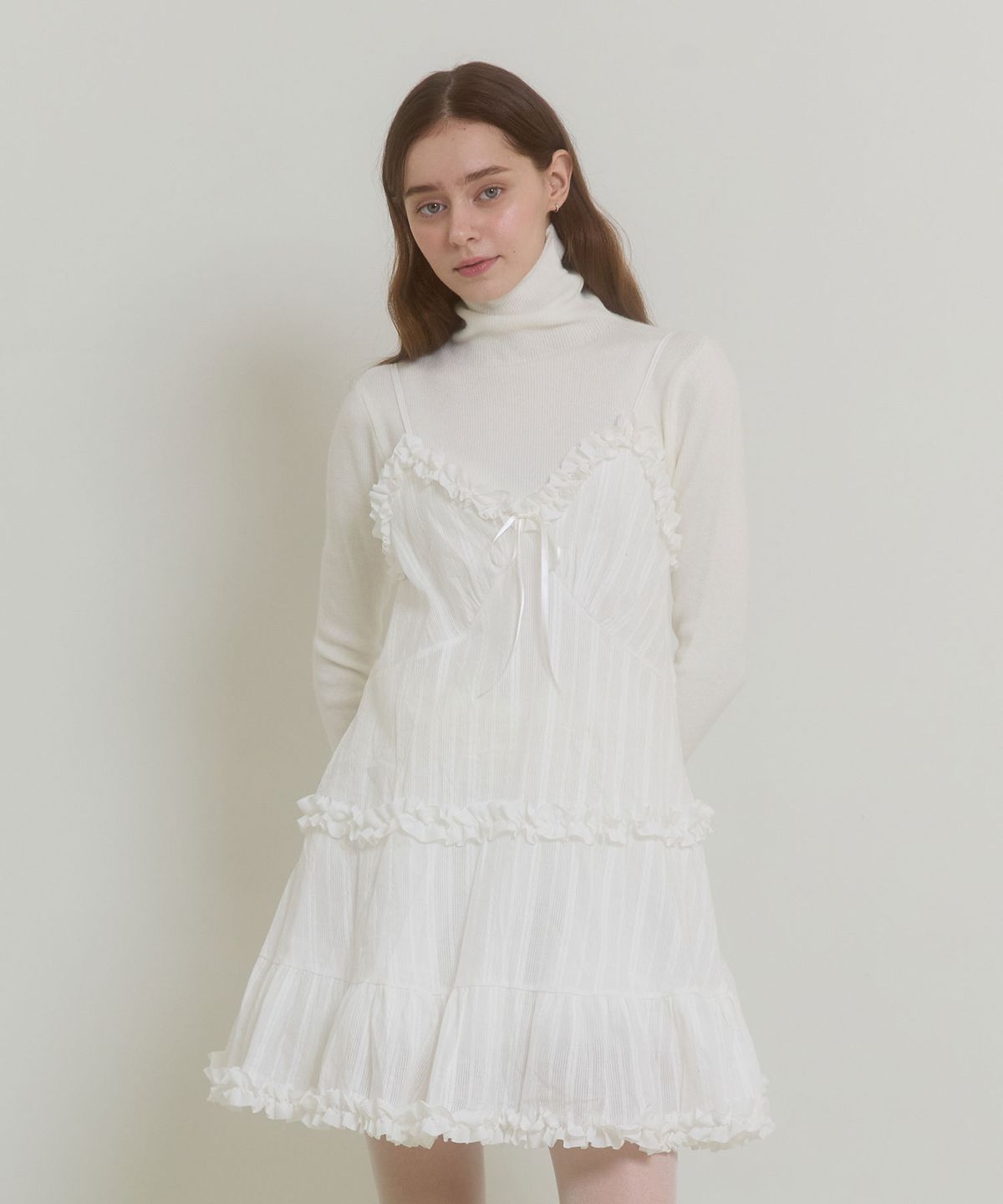 핑크파인애플(PINK PINEAPPLE) FAIRY FRILL SLIP DRESS_WHITE