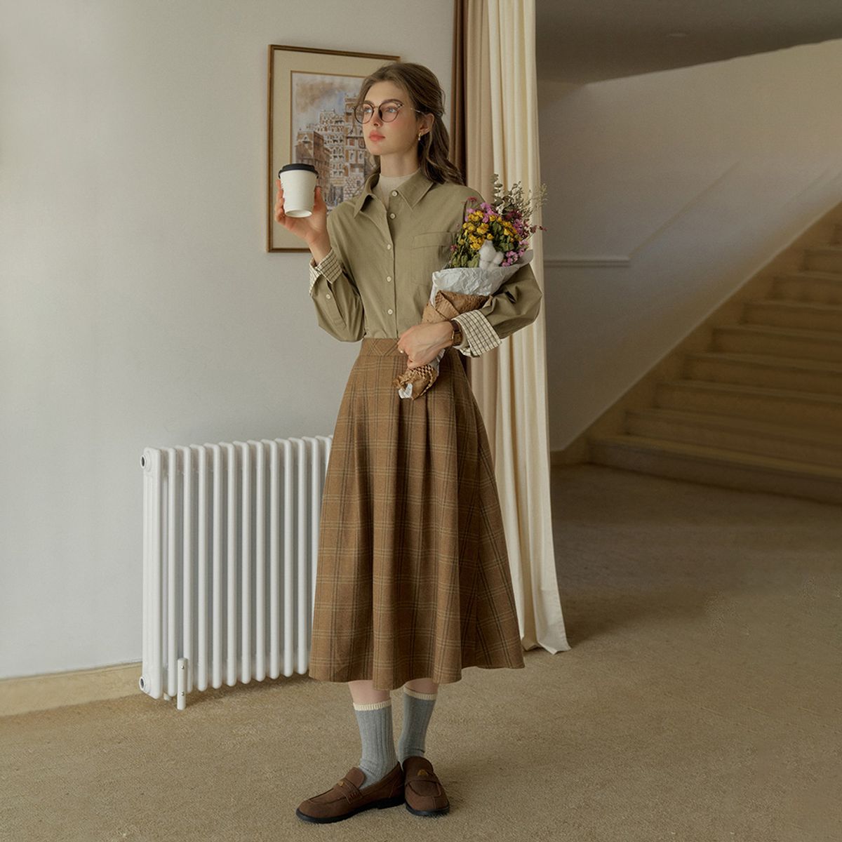 심플레트로(SIMPLE RETRO) SR_Diagonal plaid wool skirt