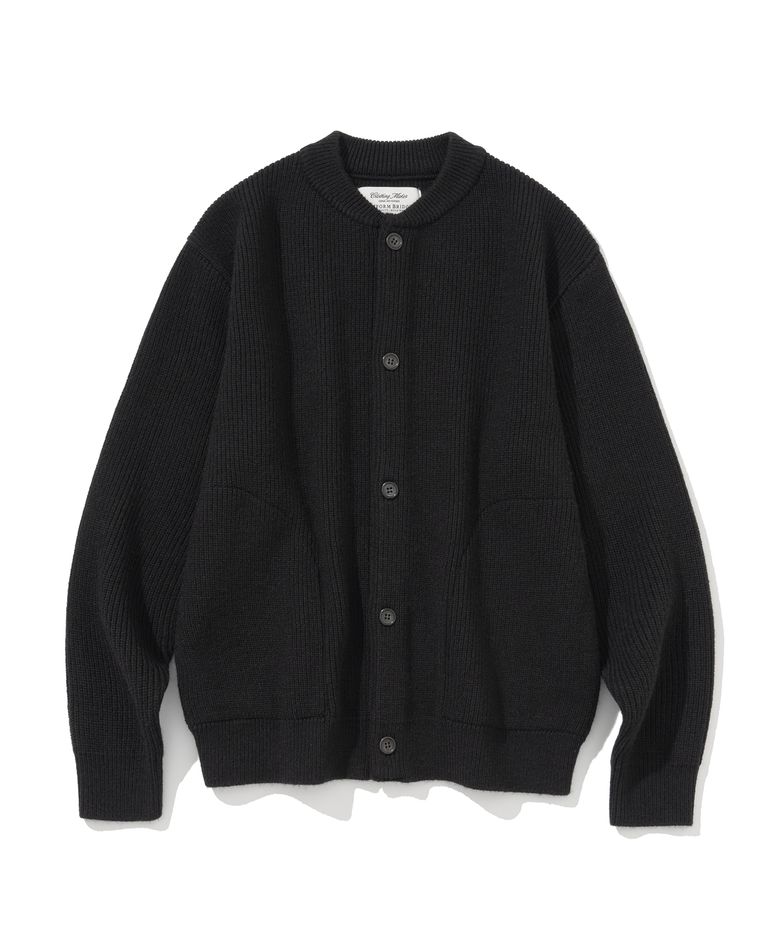 fisherman wool knit cardigan black