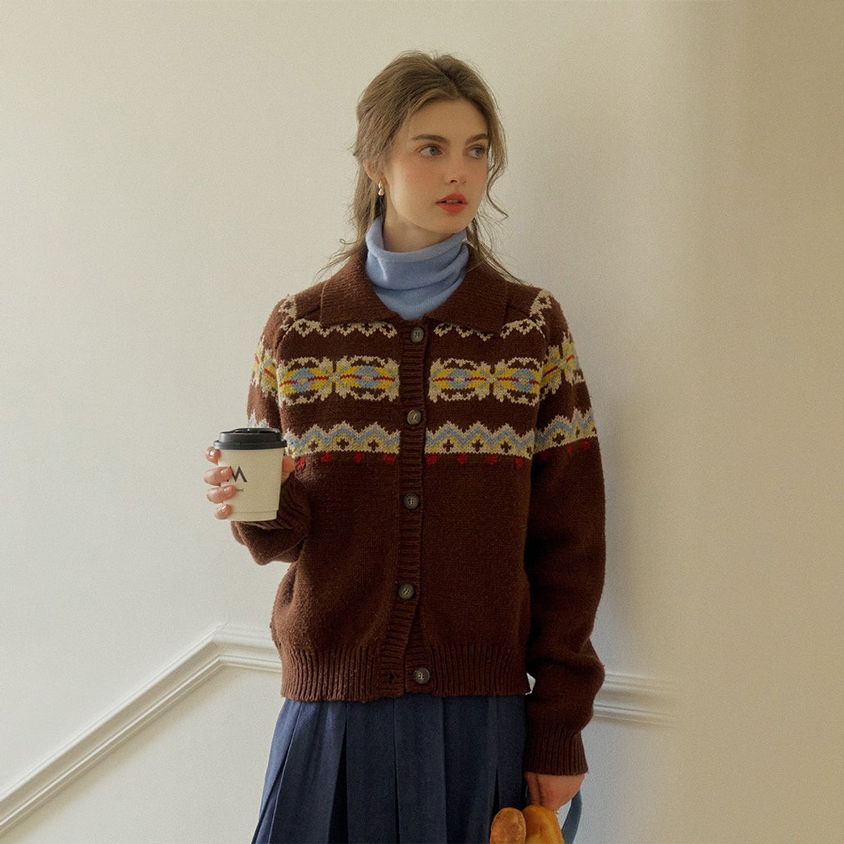 심플레트로(SIMPLE RETRO) SR_Vintage fair isle knit cardigan