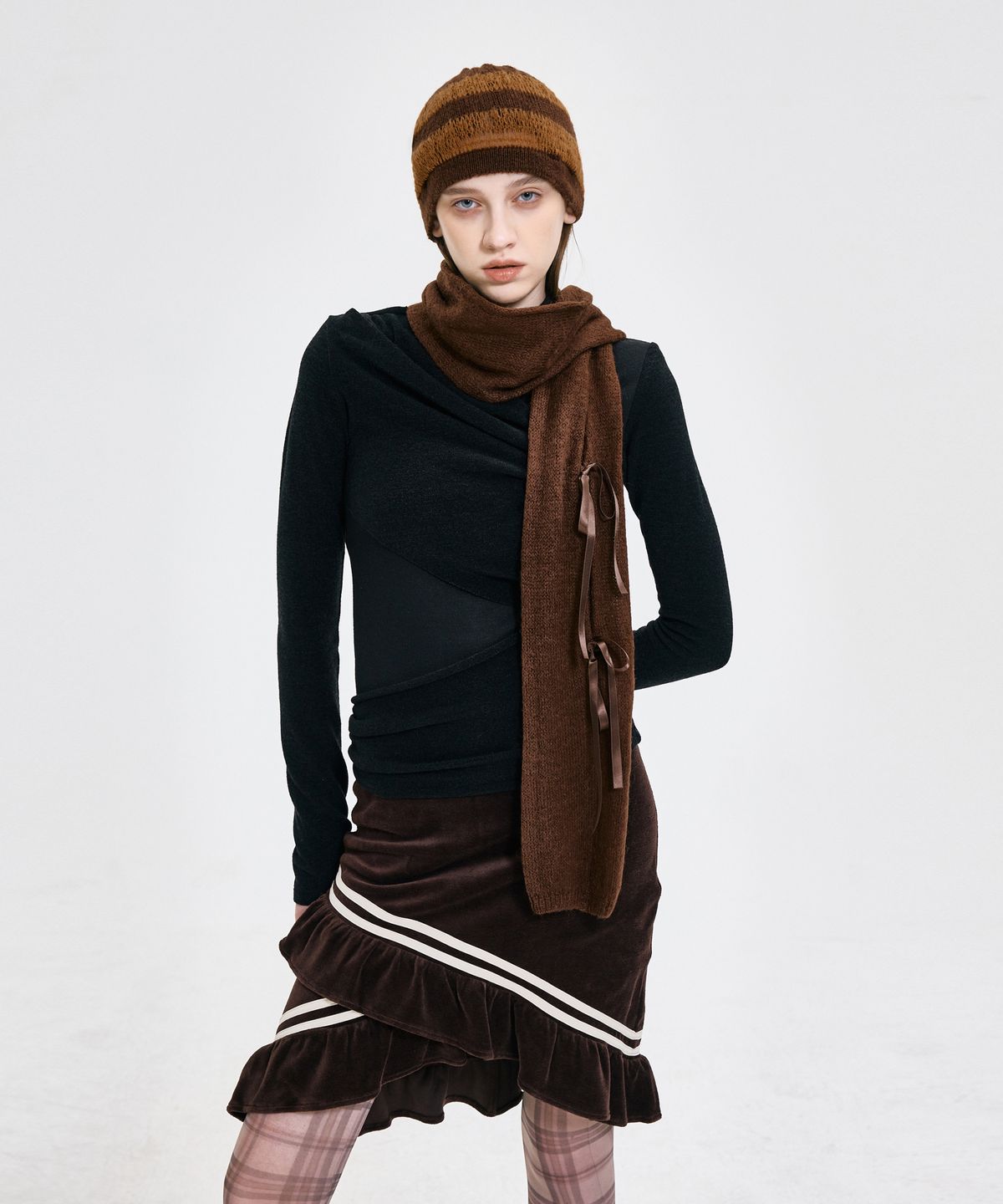 킴지수(KIMZISU) Ribbon Tied Muffler _ BROWN