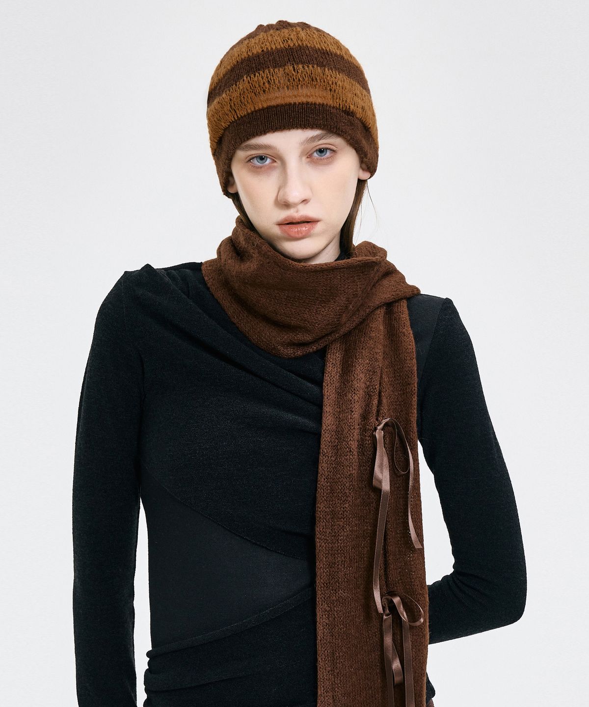 킴지수(KIMZISU) Ribbon Tied Beanie _ BROWN