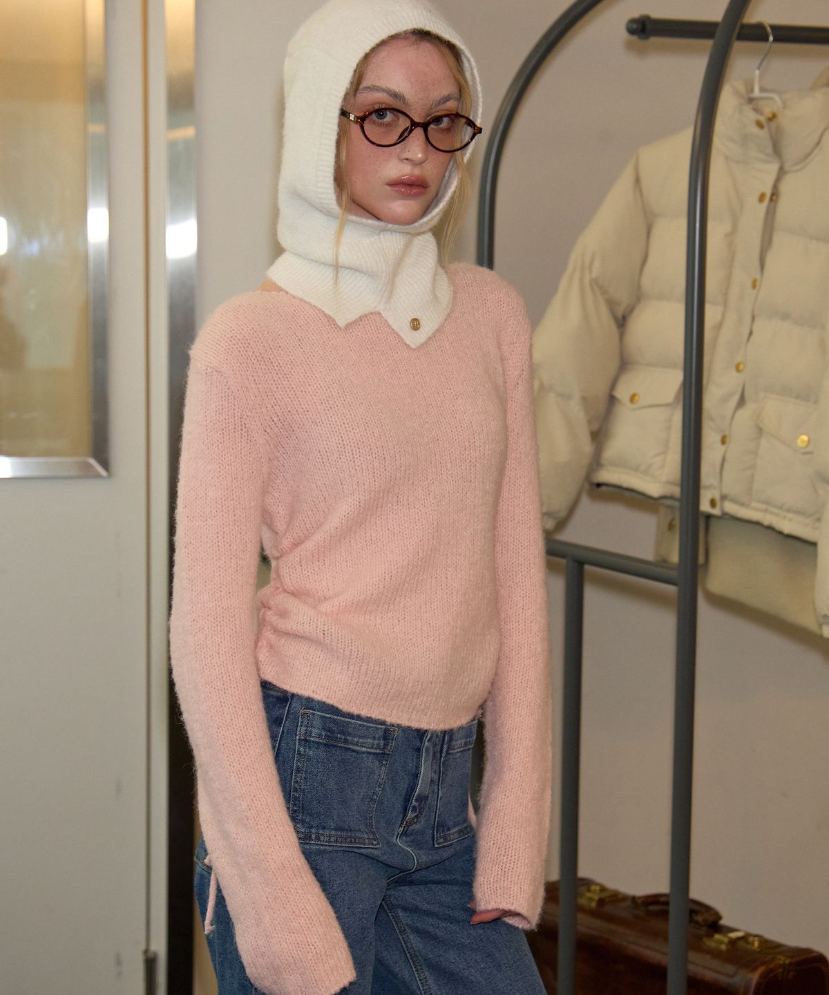 살롱 드 욘(SALON DE YOHN) Ribbon Shirring Knit_ Pink