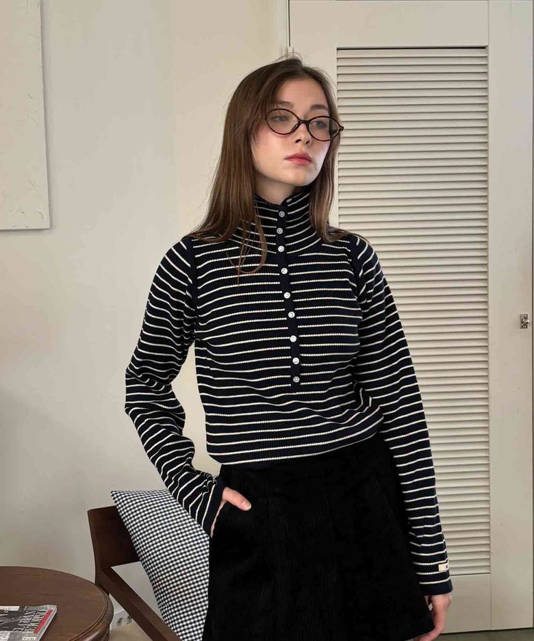 Stripe button knit (black)