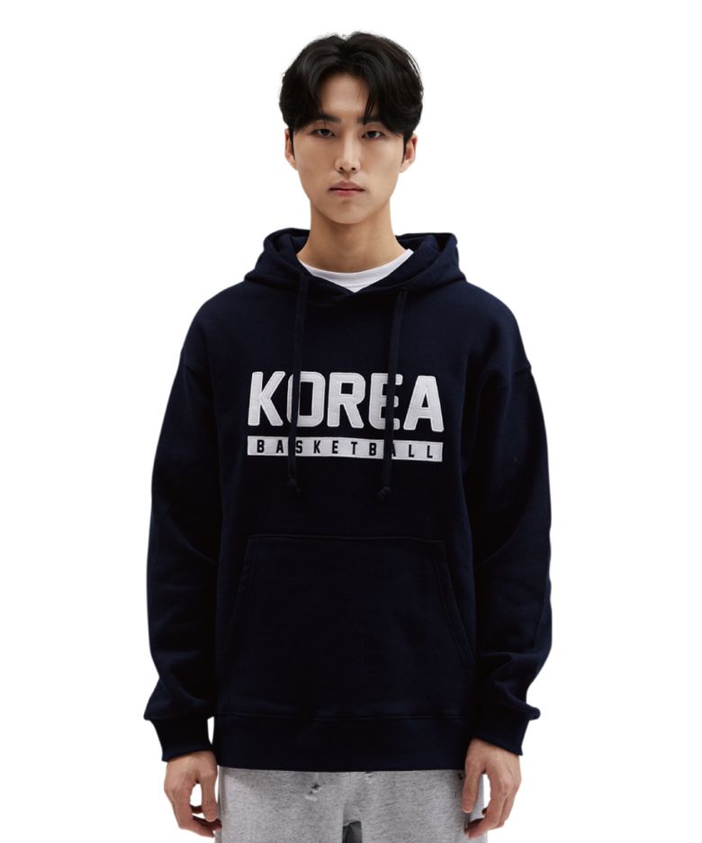 코리아 텍스트 자수 농구 후드_네이비