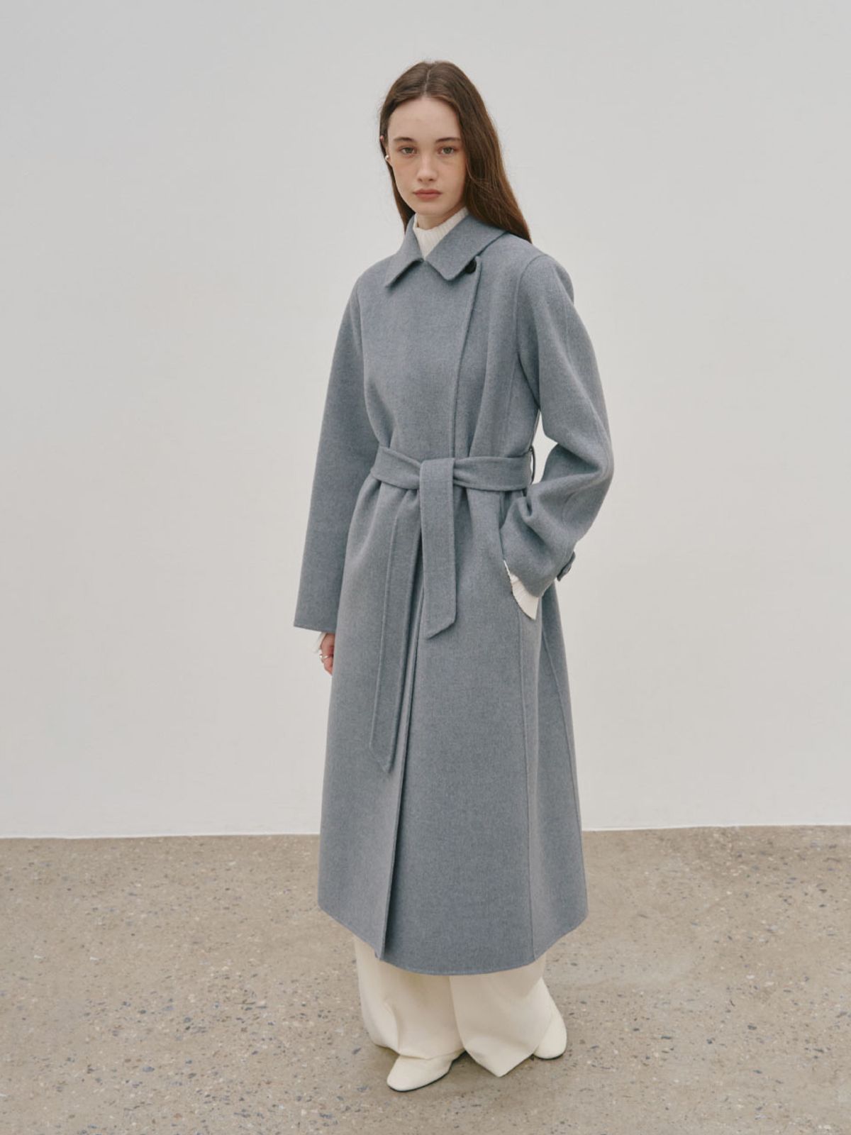 뮤제(MUSEE) DEVA Minimal Merino Wool Handmade Wool Coat_Gray