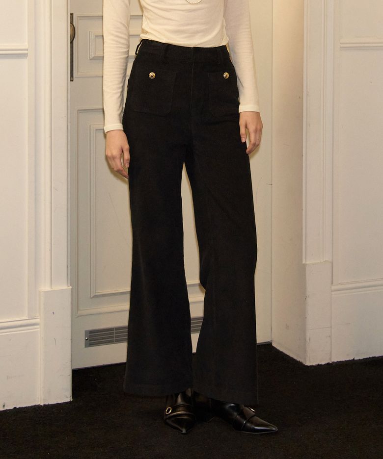 Button Point Coduroy Pants_ Black