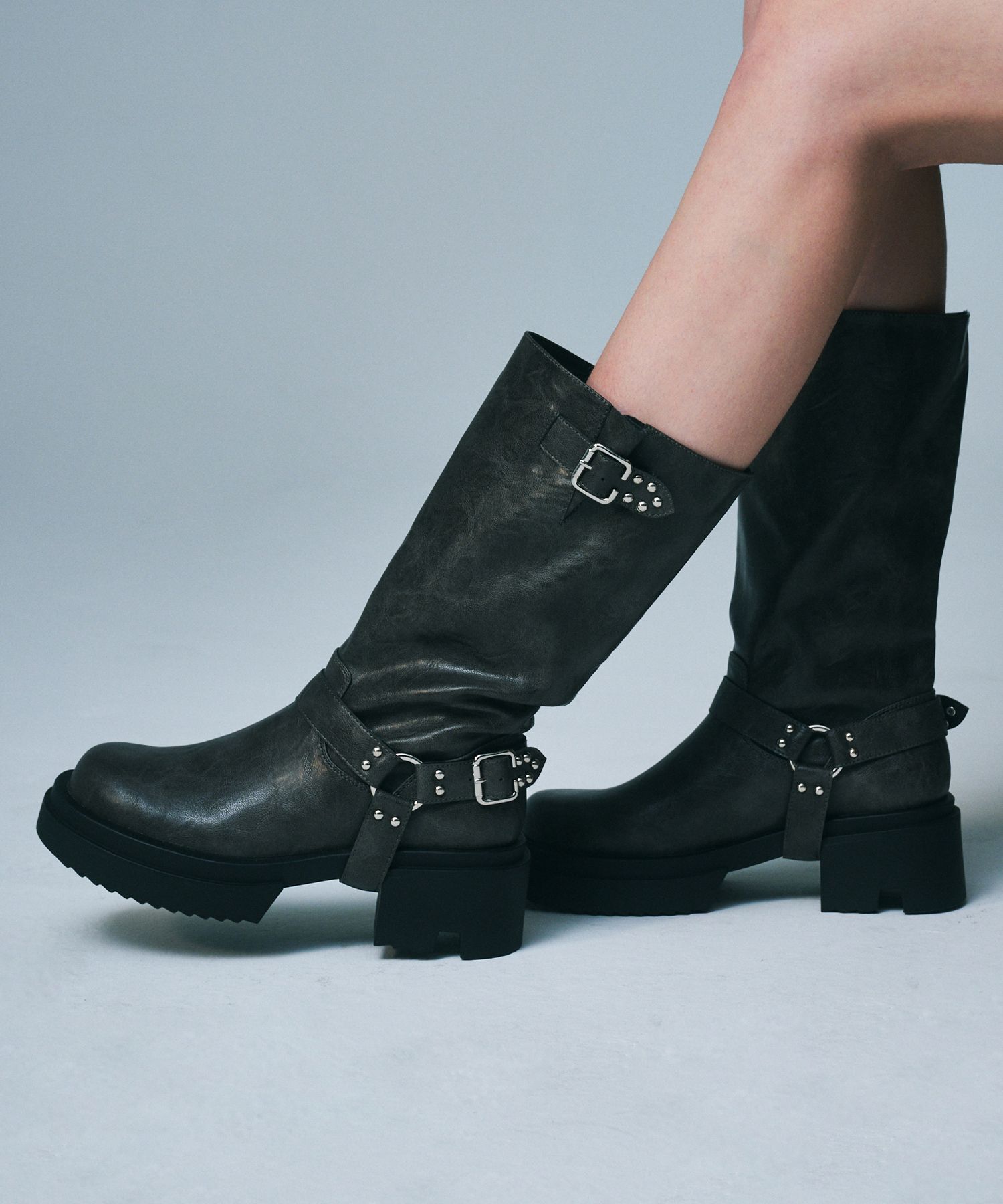 IVE着用☆ [SALT&CHOCOLATE]Round-toe rider buckle boots☆6cm MUSINSA | SALT AND CHOCOLATE Round Toe Rider Buckle Boots