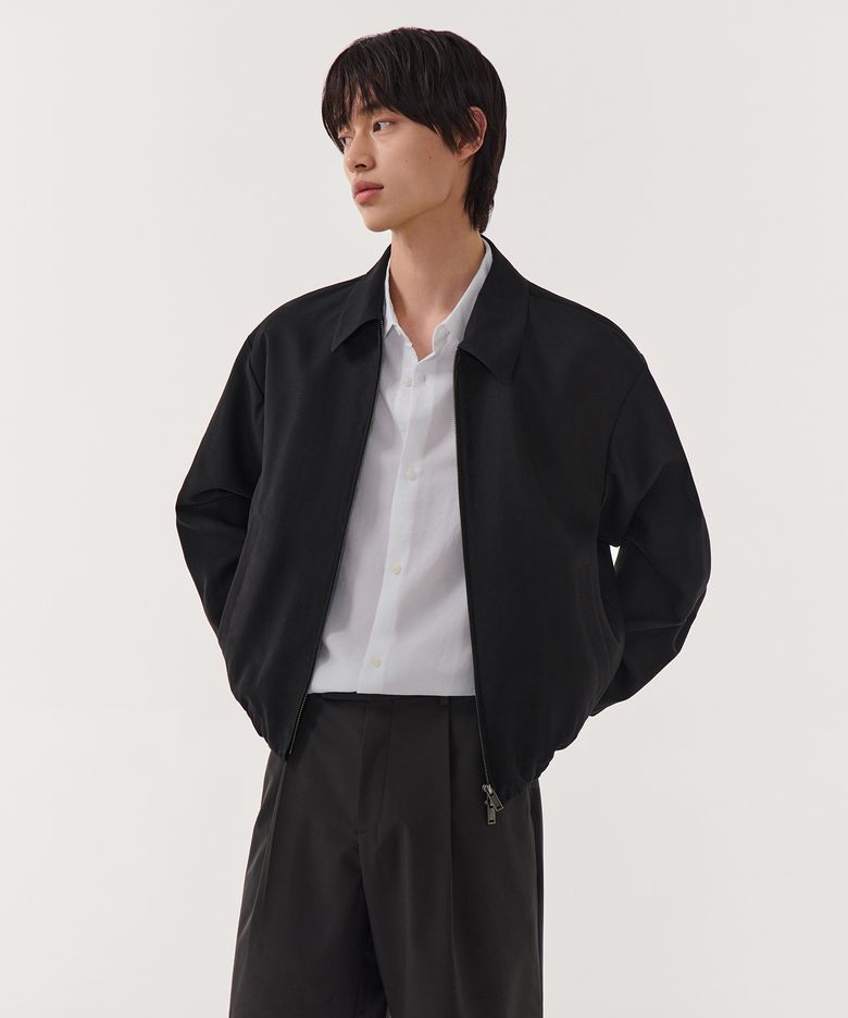린넨 블렌드 미니멀 블루종 재킷 [블랙]