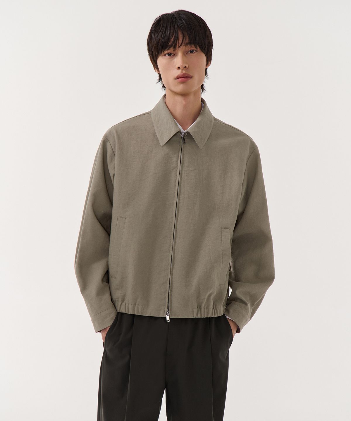 무신사 스탠다드(MUSINSA STANDARD) 린넨 블렌드 미니멀 블루종 재킷 [더스티 베이지]