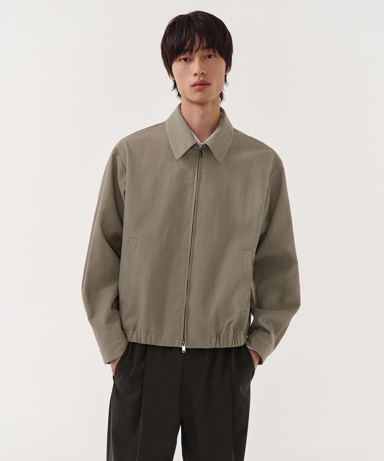 린넨 블렌드 미니멀 블루종 재킷 [더스티 베이지]