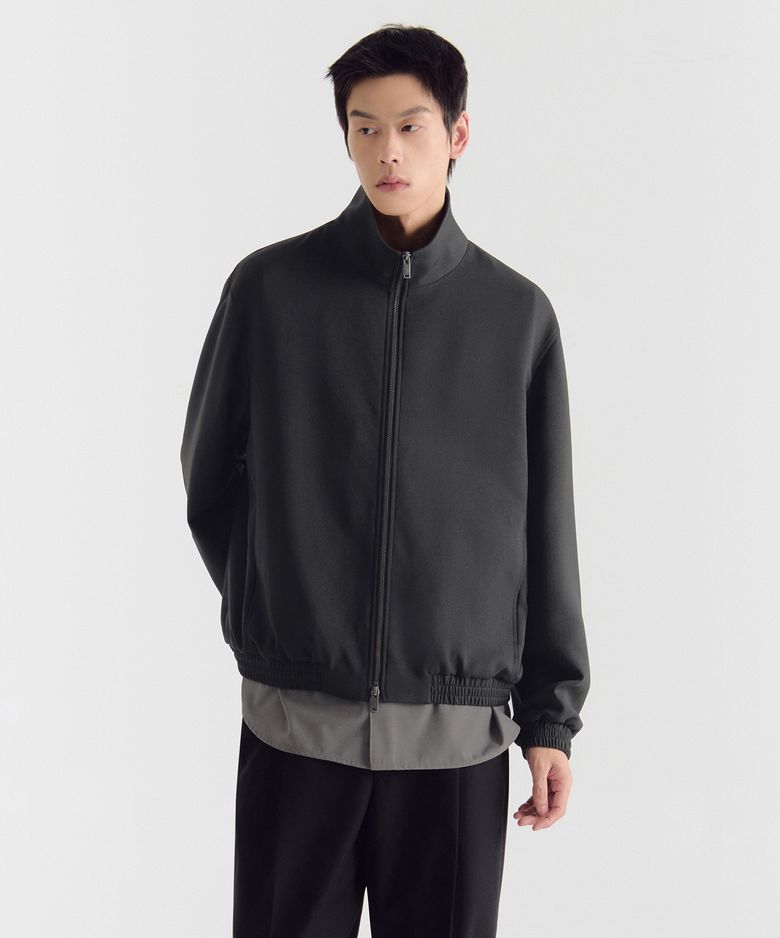 크레이프 하이넥 블루종 재킷 [다크 그레이]