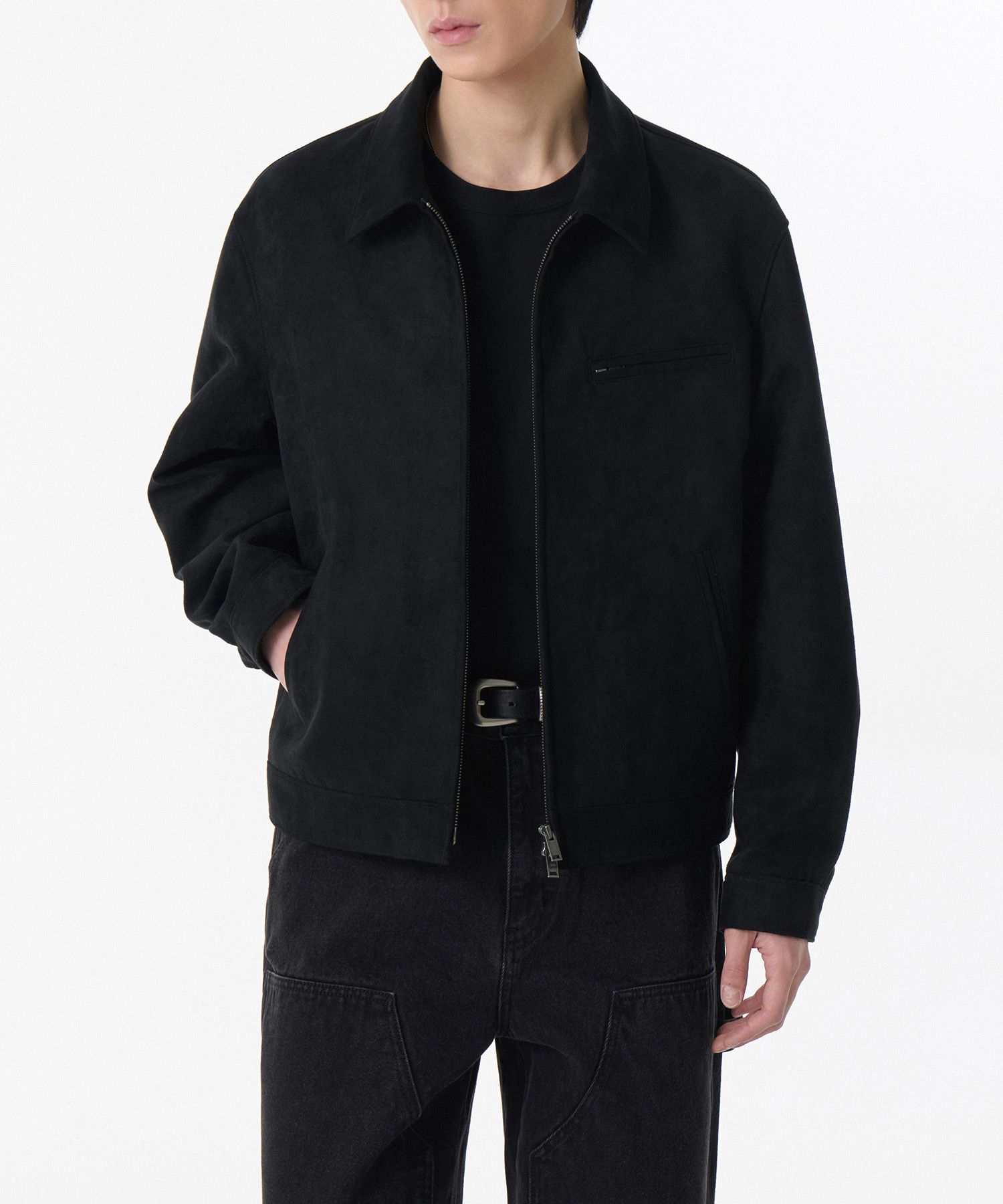 MUSINSA | MUSINSA STANDARD Synthetic Suede Work Jacket [Black]