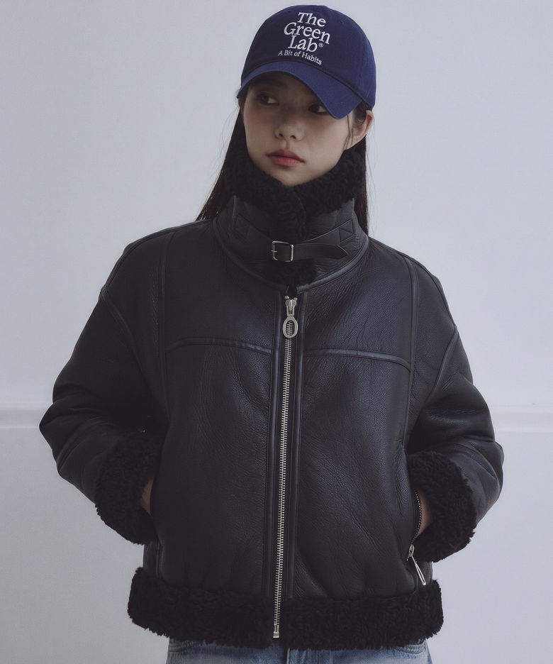 FAUX 퍼 하이넥 무스탕 쟈켓 [올 블랙]