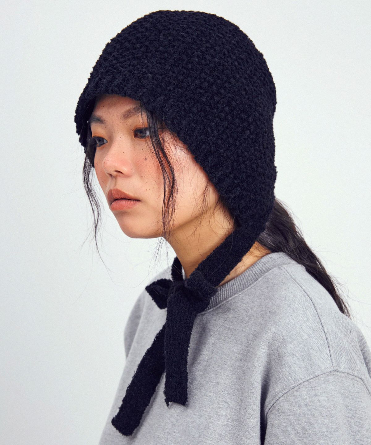 슬리피슬립(SLEEPYSLIP) WAFFLE BLACK BONNET HAT