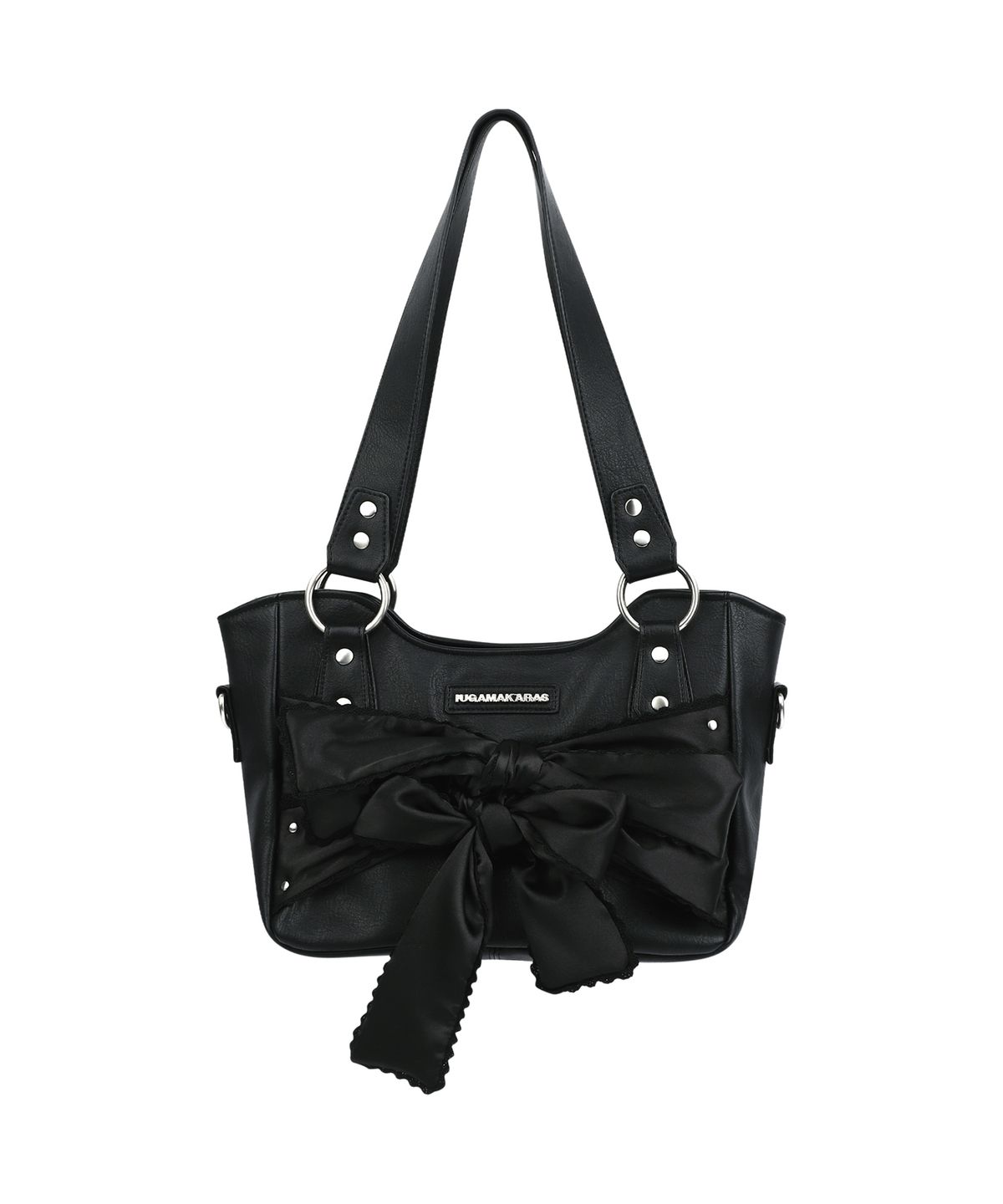 이우가마카라스(IUGAMAKARAS) Laced Ribbon Leather Shoulder Bag (Black)