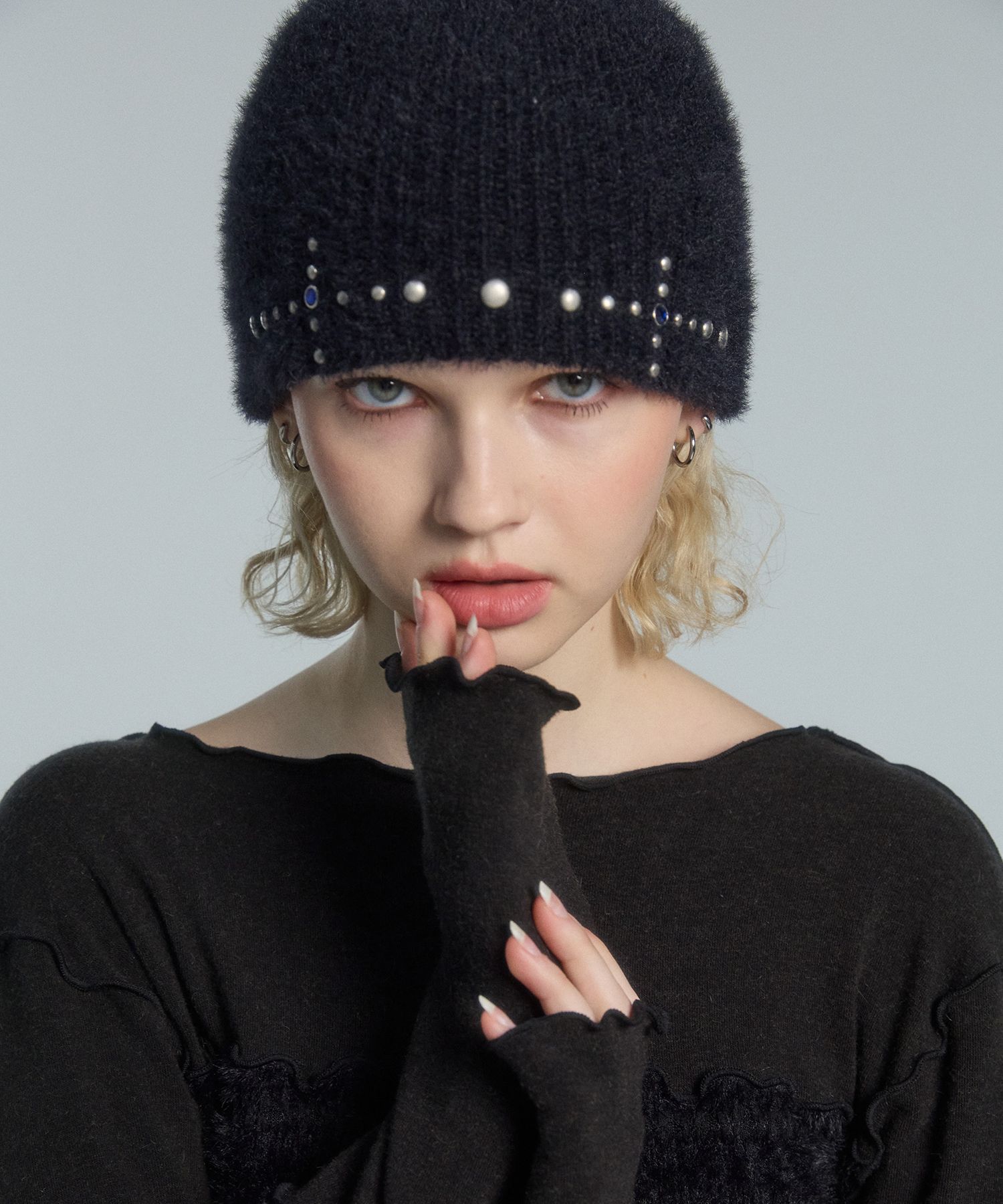 ●OoH AHh!● CROSS STUD BEANIE (2色) MUSINSA公式 | OOH-AHH Cross Stud Beanie (Black)