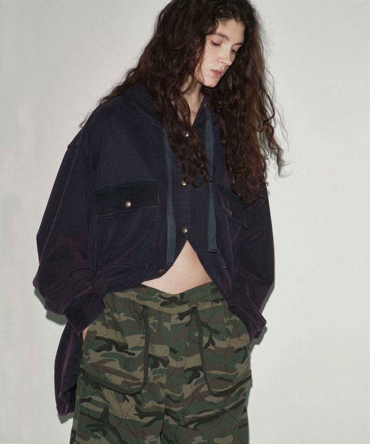 에스이오(s/e/o) FADED JERSEY HOODIE SHIRT NAVY