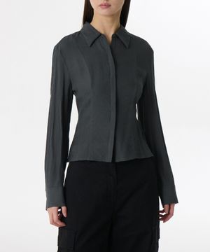 우먼즈 슬림 핏 시어 크링클 셔츠 [다크 그레이]