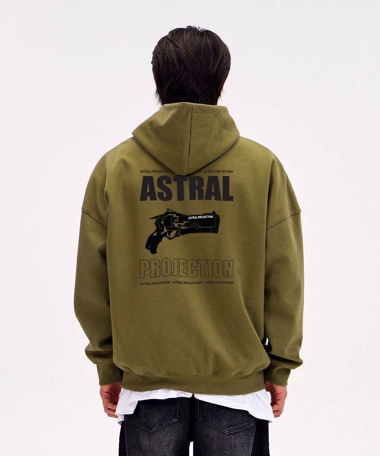 아스트랄 건 오버핏 와이드 숄더 후드 집업_그린브라운